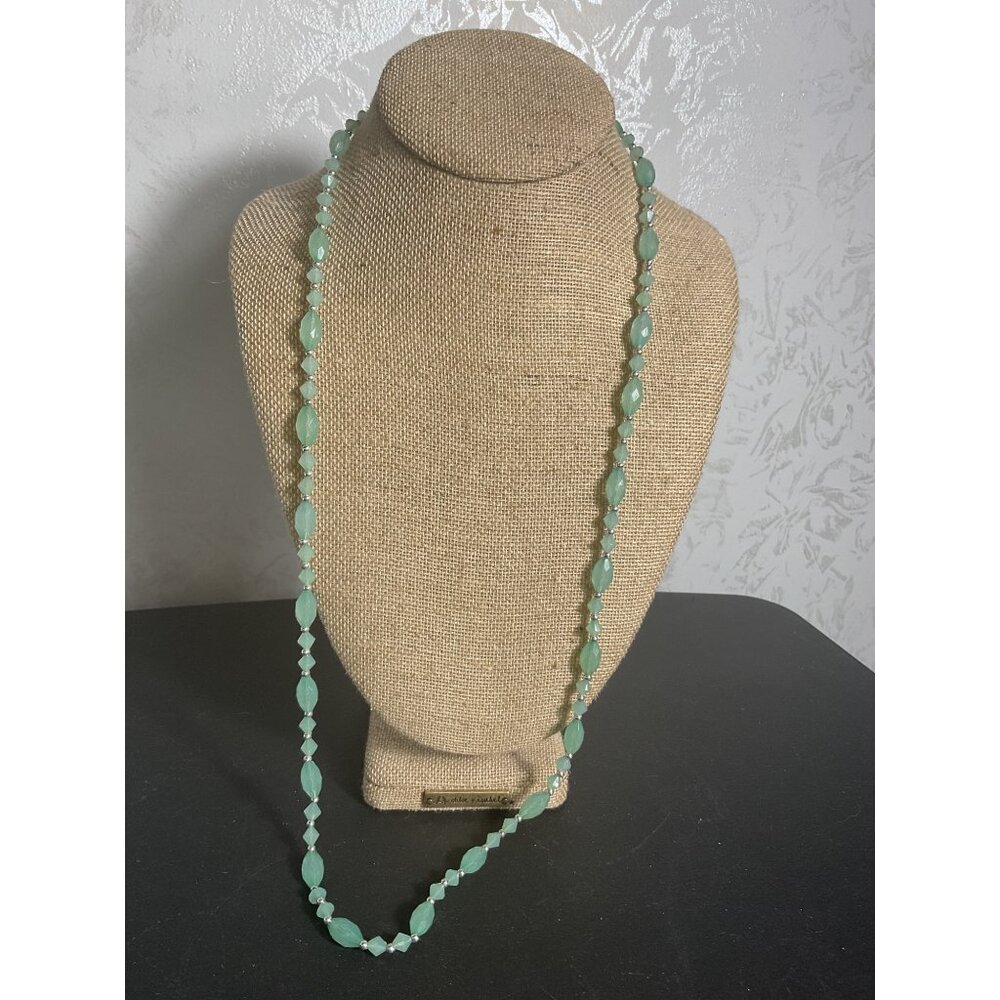 Green Beaded Necklace Set With Silver Accents